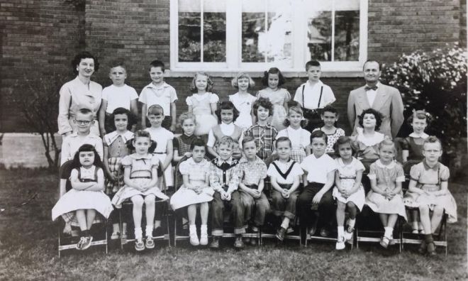 peggy-garner-mcclelland-lost-muncie-october-15-2015-2nd-grade-photo-1954-55-mrs-heller-and-mr-zedekar-second-from-left-in-front-row-stockton-then-1